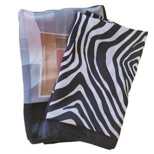 2 Vintage Polyester Scarfs Zebra Print Abstract Geometric Print Square 90s Korea